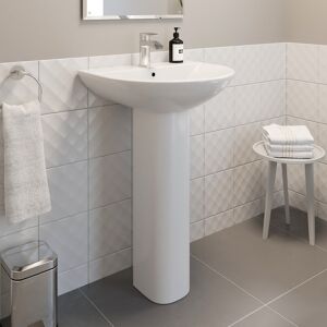 Ceramica Modern Bathroom Basin Sink And Full Pedestal Ceramic Single Tap Hole White 550mm Ceramica Modern Bathroom Basin Sink And Full Pedestal Ceramic Single Tap Hole White 550mm