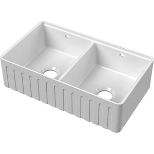 Nuie Butler Fluted Kitchen Sink 2.0 Bowl With Ledge 795mm L X 460mm W - White Nuie Butler Fluted Kitchen Sink 2.0 Bowl With Ledge 795mm L X 460mm W - White