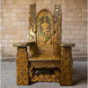 Freerangedesigns Hand-Carved Medieval Knight Throne Chair Freerangedesigns Hand-Carved Medieval Knight Throne Chair