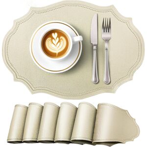 Retro Faux Leather Place Mats For Table 6 Beige Oval Washable Heat-Resistant Pla Retro Faux Leather Place Mats For Table 6 Beige Oval Washable Heat-Resistant Pla