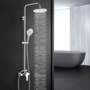 Shower System With Diverter Chrome, Shower Mixer Set With 21cm Round Overhead Ra Shower System With Diverter Chrome, Shower Mixer Set With 21cm Round Overhead Ra