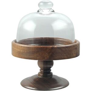 Sodial 2x(Elegant High Foot Cake Stand With Glass Cover - Wood And Glass Dessert7634 Sodial 2x(Elegant High Foot Cake Stand With Glass Cover - Wood And Glass Dessert7634