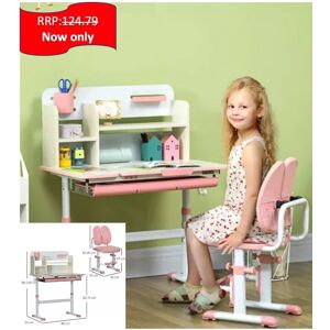 Homcom Kids Desk And Chair Set With Storage Shelves, Washable Cover - Pink Homcom Kids Desk And Chair Set With Storage Shelves, Washable Cover - Pink