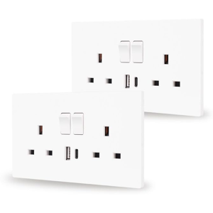 Does Not Apply Double Switched Socket White 13 Amp With Usb-A And Type-C Charging Ports Pc Pane Does Not Apply Double Switched Socket White 13 Amp With Usb-A And Type-C Charging Ports Pc Pane