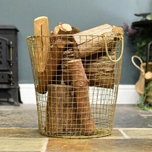 Black Country Metal Works Medium Brass Plated Wire Log Basket Black Country Metal Works Medium Brass Plated Wire Log Basket