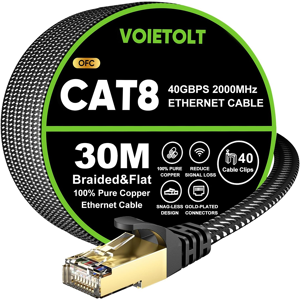 Does Not Apply Cat 8 Ethernet Cable 30m, High-Speed 40gbps/2000mhz Flat Braided Internet Cable, Does Not Apply Cat 8 Ethernet Cable 30m, High-Speed 40gbps/2000mhz Flat Braided Internet Cable,