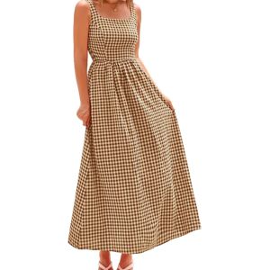 Sodial 4x(Women'S 2025 Summer Spaghetti Strap Maxi Dresses Plaid Square Neck A9173 Sodial 4x(Women'S 2025 Summer Spaghetti Strap Maxi Dresses Plaid Square Neck A9173