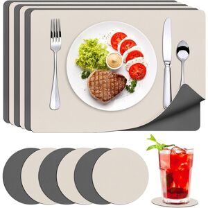 Set Of 6 Beige Placemats And Coasters, Faux Leather Place Mats And Coasters, Dou Set Of 6 Beige Placemats And Coasters, Faux Leather Place Mats And Coasters, Dou