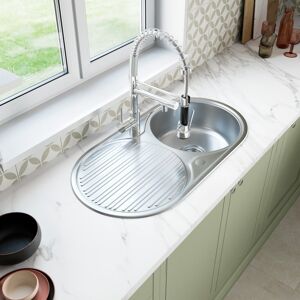 Sinkoro Stainless Steel Single Bowl Kitchen Sink Round Left Hand Modern Drainer Wastes Sinkoro Stainless Steel Single Bowl Kitchen Sink Round Left Hand Modern Drainer Wastes