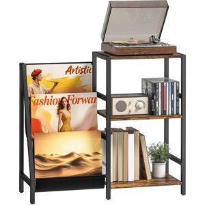 Record Player Stand 3-Tier Side Table With Vinyl Record Storage - Brown & Black Record Player Stand 3-Tier Side Table With Vinyl Record Storage - Brown & Black