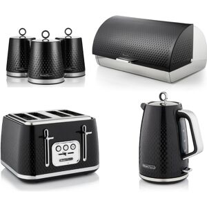 Swan Elegance Black Kettle Toaster Breadbin & Canisters Matching Kitchen Set Swan Elegance Black Kettle Toaster Breadbin & Canisters Matching Kitchen Set