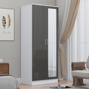 Wardrobe 2 Door Mirror - Grey High Gloss Front / White Matt Finish Reflect Wardrobe 2 Door Mirror - Grey High Gloss Front / White Matt Finish Reflect