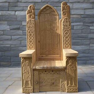 Freerangedesigns Medieval Carved Wooden Throne – Celtic Knotwork & Intricate Knight Design, Handm Freerangedesigns Medieval Carved Wooden Throne – Celtic Knotwork & Intricate Knight Design, Handm