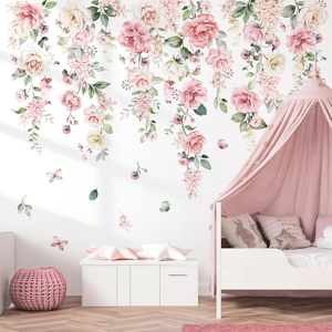 Does Not Apply Large Pink Flowers Wall Stickers Hanging Vine Floral Leaves Peel And Stick Wall Does Not Apply Large Pink Flowers Wall Stickers Hanging Vine Floral Leaves Peel And Stick Wall