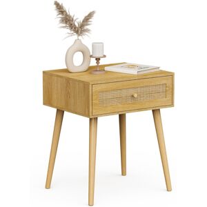 Bedside Table With Natural Rattan Drawers, Side Table With 1 Drawer - Vonhaus Bedside Table With Natural Rattan Drawers, Side Table With 1 Drawer - Vonhaus