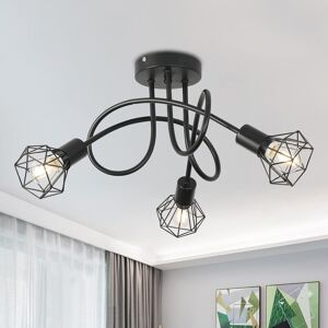 Mchoter Industrial 3 Way Ceiling Light Chandelier Semi-Flush Mount E14 Base Black Metal Mchoter Industrial 3 Way Ceiling Light Chandelier Semi-Flush Mount E14 Base Black Metal