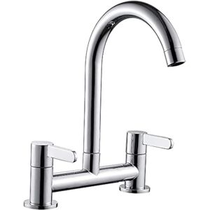 Kitchen Sink Mixer Taps Chrome Dual Lever 1/4 Turn Easy Use 2 Hole Deck Mounted Kitchen Sink Mixer Taps Chrome Dual Lever 1/4 Turn Easy Use 2 Hole Deck Mounted