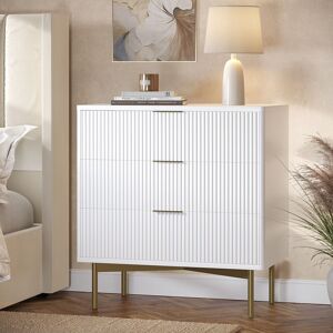 Valencia Chest Of Drawers White Gloss With 3 Ribbed Drawers Gold Handles Legs Art Deco Valencia Chest Of Drawers White Gloss With 3 Ribbed Drawers Gold Handles Legs Art Deco
