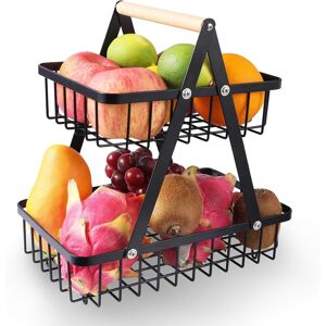 2-Tier Fruit Basket Stand With Wooden Handle - Fruit Bowl Holder Bread Basket Ve 2-Tier Fruit Basket Stand With Wooden Handle - Fruit Bowl Holder Bread Basket Ve