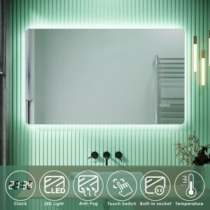 Elegant Led Bathroom Mirror With Demister Pad Shaver Socket Clock Temperature 1000x600mm Elegant Led Bathroom Mirror With Demister Pad Shaver Socket Clock Temperature 1000x600mm