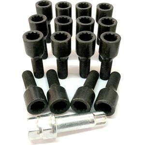 Slim Fit Tuner Wheel Nuts And Bolts Alloy Wheel Tuner Bolts Black M12 X 1.5 With 17mm Hex Star Key - Peugeot X 16 Slim Fit Tuner Wheel Nuts And Bolts Alloy Wheel Tuner Bolts Black M12 X 1.5 With 17mm Hex Star Key - Peugeot X 16