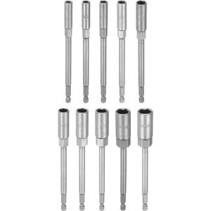 Uxcell 10pcs Nut Driver Drill Bit 5.5-14mm Socket 1/4" Hex Shank 6" Extra Long Setter Uxcell 10pcs Nut Driver Drill Bit 5.5-14mm Socket 1/4" Hex Shank 6" Extra Long Setter