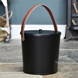 Black Country Metal Works New Modern Black With Leather Handle Ash Bucket - 25cm Black Country Metal Works New Modern Black With Leather Handle Ash Bucket - 25cm