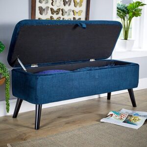 Home Source Carson Navy Fabric Velvet Storage Ottoman Chest Bedding Blanket Box Wooden Legs Home Source Carson Navy Fabric Velvet Storage Ottoman Chest Bedding Blanket Box Wooden Legs