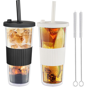 Does Not Apply 2 Pack Reusable Boba Cup, 750ml/24oz Clear Double Wall Insulated Smoothie Tumble Does Not Apply 2 Pack Reusable Boba Cup, 750ml/24oz Clear Double Wall Insulated Smoothie Tumble