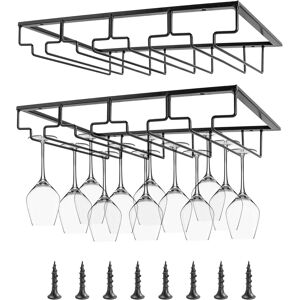 2 Pack Hanging Wine Glass Rack Under Shelf - Adjustable Black Stemware Holder Fo 2 Pack Hanging Wine Glass Rack Under Shelf - Adjustable Black Stemware Holder Fo