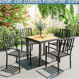 Patio Dining Chairs Set 4 Metal Outdoor Garden Slatted Design Black Stackable Patio Dining Chairs Set 4 Metal Outdoor Garden Slatted Design Black Stackable