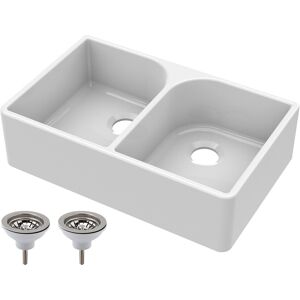 Balterley 795mm Double Bowl Fireclay Kitchen Sink - Full Weir & Wastes Balterley 795mm Double Bowl Fireclay Kitchen Sink - Full Weir & Wastes