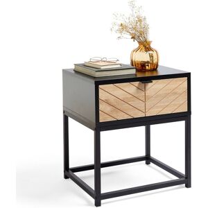 Chevron Side End Table 1 Drawer Bedside Nightstand Black & Wood Effect, Vonhaus Chevron Side End Table 1 Drawer Bedside Nightstand Black & Wood Effect, Vonhaus