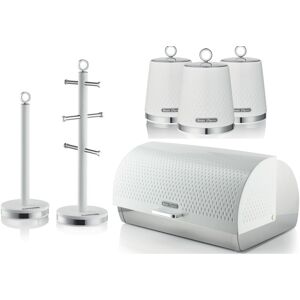Swan Elegance White Breadbin Canisters Mug Tree Towel Pole Matching Kitchen Set Swan Elegance White Breadbin Canisters Mug Tree Towel Pole Matching Kitchen Set