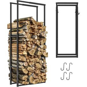 Outsunny 100-150cm Retractable Metal Firewood Log Holder Rack With Hooks Outsunny 100-150cm Retractable Metal Firewood Log Holder Rack With Hooks