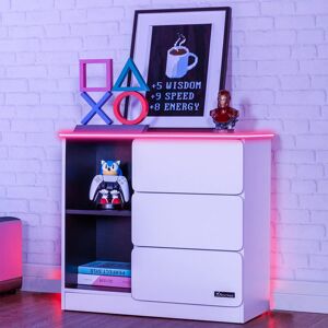 X Rocker Carbon-Tek Rgb Led Chest Of 3 Drawers 2 Shelves Side Board Unit - White X Rocker Carbon-Tek Rgb Led Chest Of 3 Drawers 2 Shelves Side Board Unit - White