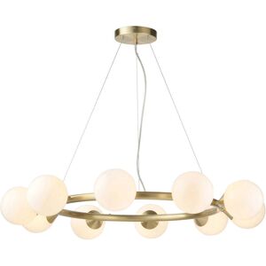Loops Multi Arm Hanging Ceiling Pendant Light - Satin Brass Plate & White Glass 10x G9 Loops Multi Arm Hanging Ceiling Pendant Light - Satin Brass Plate & White Glass 10x G9