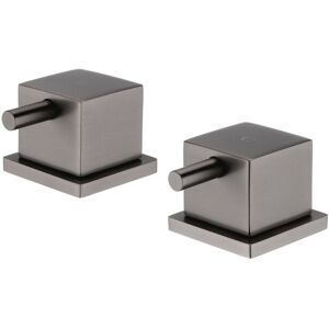 Enki Bath Side Valve Taps Pair Square Deck Mounted 3/4" Hot Cold Levers Gunmetal Grey Enki Bath Side Valve Taps Pair Square Deck Mounted 3/4" Hot Cold Levers Gunmetal Grey