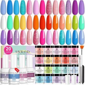 Saviland Dip Powder Nail Kit, 20 Colors Summer Neon Dipping Powder System With Saviland Dip Powder Nail Kit, 20 Colors Summer Neon Dipping Powder System With
