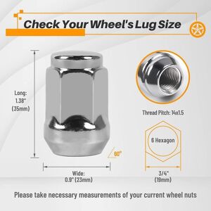 Eurowagens 20pcs 11.5 Lug Nuts - 19mm Lug 1.38 Inch Tall 3/4 Inch Hex Chrome Lug Eurowagens 20pcs 11.5 Lug Nuts - 19mm Lug 1.38 Inch Tall 3/4 Inch Hex Chrome Lug