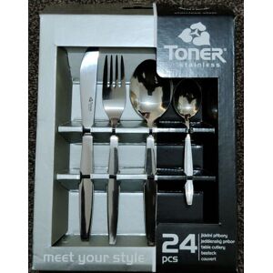 Toner Stainless Steel 24 Piece Bistro Table Cutlery Knife & Fork Spoon Set 18/0 Toner Stainless Steel 24 Piece Bistro Table Cutlery Knife & Fork Spoon Set 18/0