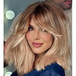 Emmor Ash Blonde Wigs With Curtain Bangs Straight Synthetic Women'S Wig Shoulde Emmor Ash Blonde Wigs With Curtain Bangs Straight Synthetic Women'S Wig Shoulde