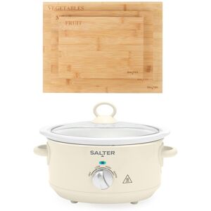 Salter Retro 3.5l Slow Cooker With Glass Lid & Bamboo 3pcs Chopping Board Set Salter Retro 3.5l Slow Cooker With Glass Lid & Bamboo 3pcs Chopping Board Set
