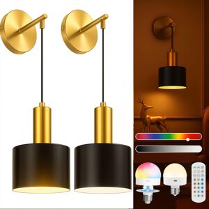 Battery Operated Wall Sconces Set Of 2 (Gold & Black) — Wireless Wall Lights Wit Battery Operated Wall Sconces Set Of 2 (Gold & Black) — Wireless Wall Lights Wit
