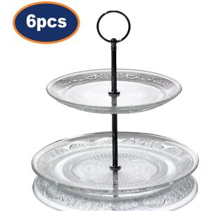 Modena 6pc 2 Tier Glass Cake Stand Afternoon Tea Dessert Food Display Kitchen Tableware Modena 6pc 2 Tier Glass Cake Stand Afternoon Tea Dessert Food Display Kitchen Tableware