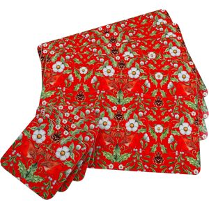 Berry Thief Red Christmas Dinner Hardback Placemats And Coasters (Set Of 4) Berry Thief Red Christmas Dinner Hardback Placemats And Coasters (Set Of 4)