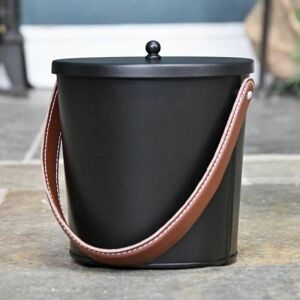 Black Country Metal Works New Modern Black Ash Bucket With Leather Handle Black Country Metal Works New Modern Black Ash Bucket With Leather Handle