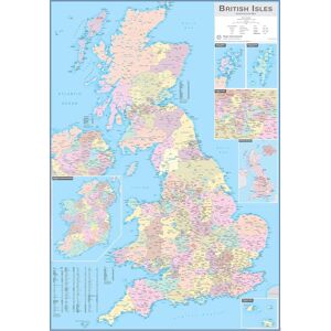 Maps International Large British Isles Administrative Map - Uk Postcodes - Front Sheet Laminated - Maps International Large British Isles Administrative Map - Uk Postcodes - Front Sheet Laminated -