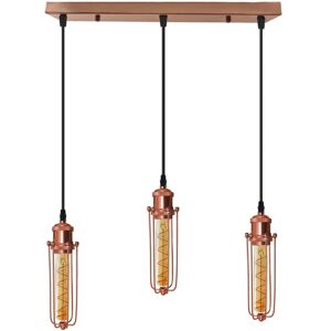 Ledsone 3 Head Rectangle Rose Gold Ceiling E27 Pendant Light With Wire Cage, Industrial Ledsone 3 Head Rectangle Rose Gold Ceiling E27 Pendant Light With Wire Cage, Industrial
