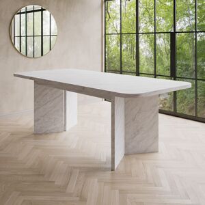 White Marble Effect Pillar Extendable Dining Table - Seats 6 - 8 - Geneva Gve001 White Marble Effect Pillar Extendable Dining Table - Seats 6 - 8 - Geneva Gve001